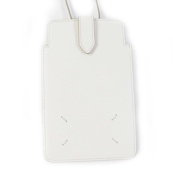 極美品◎Maison Margiela 11 メゾンマルジェラ11 SA1VZ0008 4ステッチ レザー スマートフォンポーチ／ショルダーバッグ ホワイト 伊製 brand-td-store_00018587
