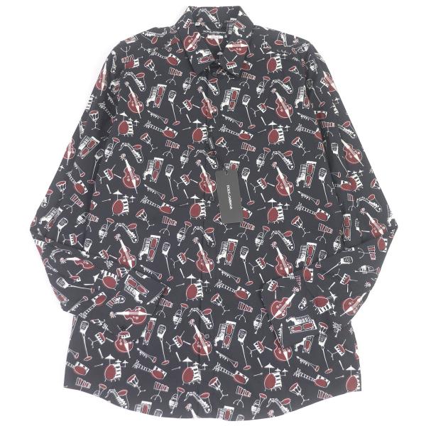 未使用品□DOLCE&GABBANA ドルチェ＆ガッバーナ GOLD 黒タグ 楽器 総柄  