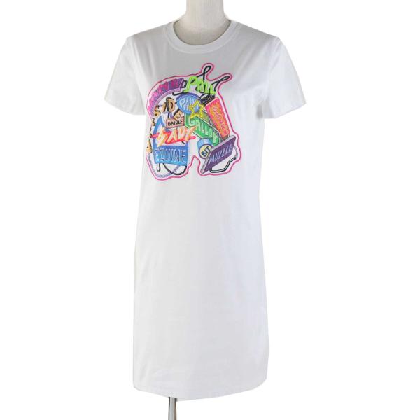 未使用品◎HERMES エルメス 23SS 3E4507DH コットン100％ 半袖 Tシャツワンピース ホワイト マルチ 34 フランス製 正規品 レディース brand-td-store_00020134