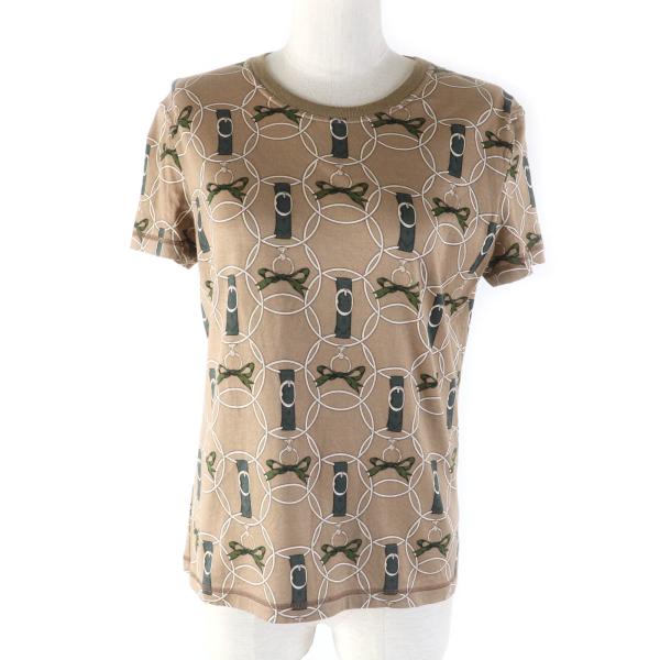 HERMES - 極美品★HERMES エルメス 22SS 2H4618DB 朝の散歩 Promenade du Matin コットン100％ クルーネック 半袖Ｔシャツ ブラウン系 36 フランス製 正規品 レディース HERMES 極美品☆HERMES エルメス 22SS 2H4618DB 朝の散歩