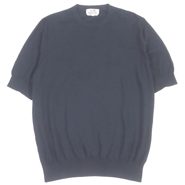 美品□HERMES エルメス カシミヤ混 クラウドパターン 薄手 半袖ニット  