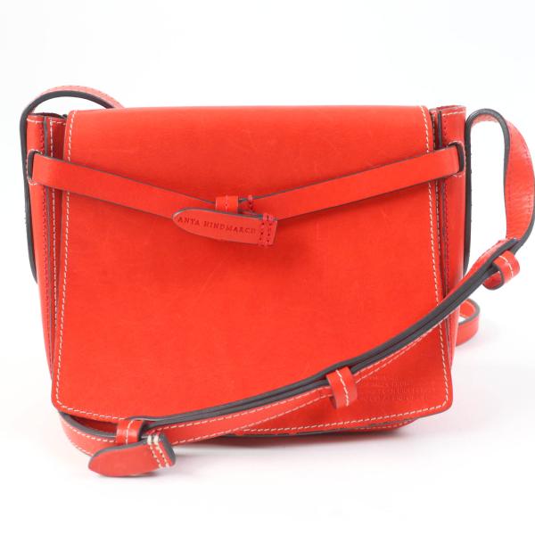 美品☆ANYA HINDMARCH  アニヤ ハインドマーチ RETURN TO NATURE ロゴ刻印 レザーショルダーバッグ クロスボディ 朱色 定価110000円 美品☆ANYA HINDMARCH アニヤ ハインドマーチ RETURN TO NATURE ロゴ
