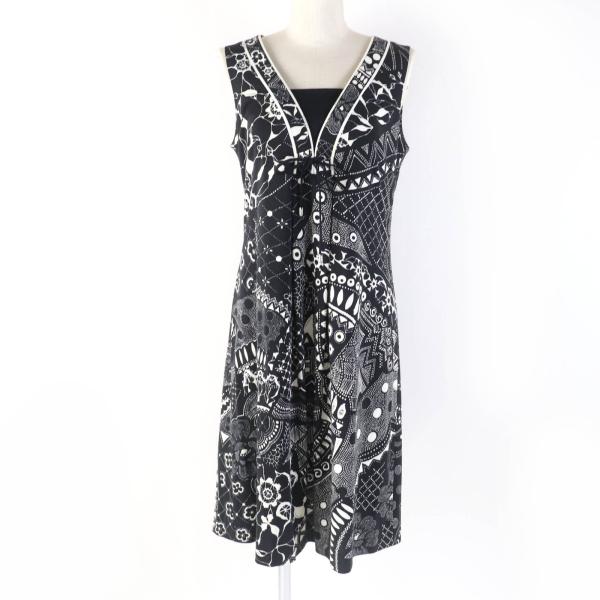 極美品☆LEONARD FASHION レオナール ファッション 0330802 コットン100％ 総柄 ノースリーブ ワンピース ブラック 40 正規品 レディース 極美品☆LEONARD FASHION レオナール ファッション 0330802 コットン