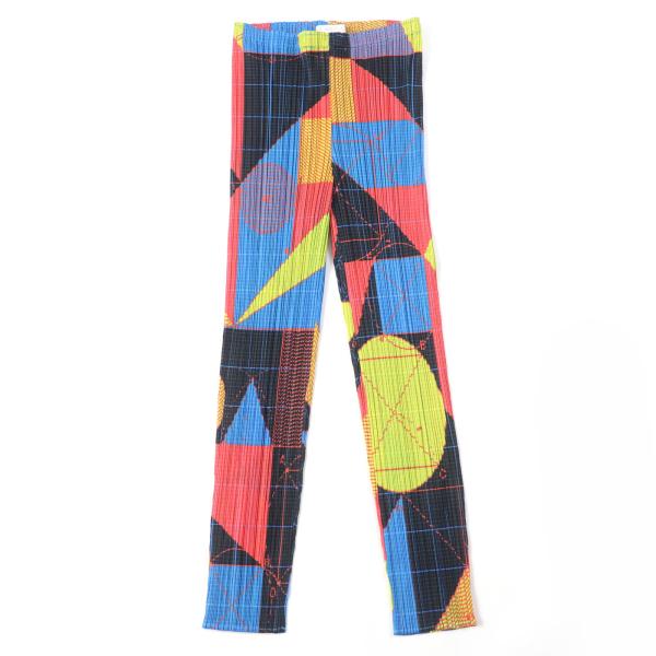 極美品☆PLEATS PLEASE プリーツプリーズ イッセイミヤケ PP81-JF544 図形柄 細身 レギンス パンツ マルチカラー 1 正規品 レディース 極美品☆PLEATS PLEASE プリーツプリーズ イッセイミヤケ PP81-JF544
