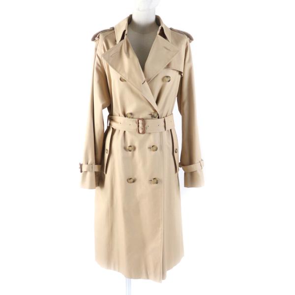 美品★マッキントッシュ ロンドン コットン100% ベルト付 レザー使い 裏地チェック柄 ロング トレンチコート ベージュ 40 日本製 正規品 美品☆マッキントッシュ ロンドン コットン100% ベルト付 レザー使い