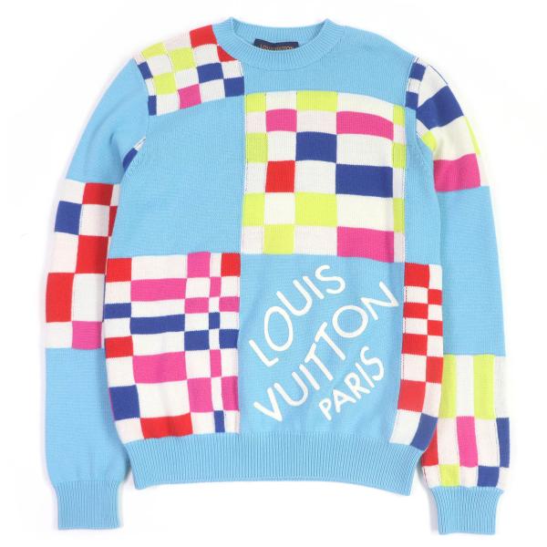極美品□LOUIS VUITTON ルイヴィトン 1A8P48 2021年 ディストーテッド ジャイアントダミエ セーター ライトブルー XS イタリア製 正規品 LOUIS VUITTON（ルイ・ヴィトン） 極美品□LOUIS VUITTON 1A8P48 2021
