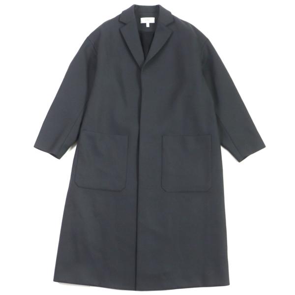 美品▽HYKE ハイク WOOL SHOP COAT ウール100% 比翼仕立て ロゴ入り 