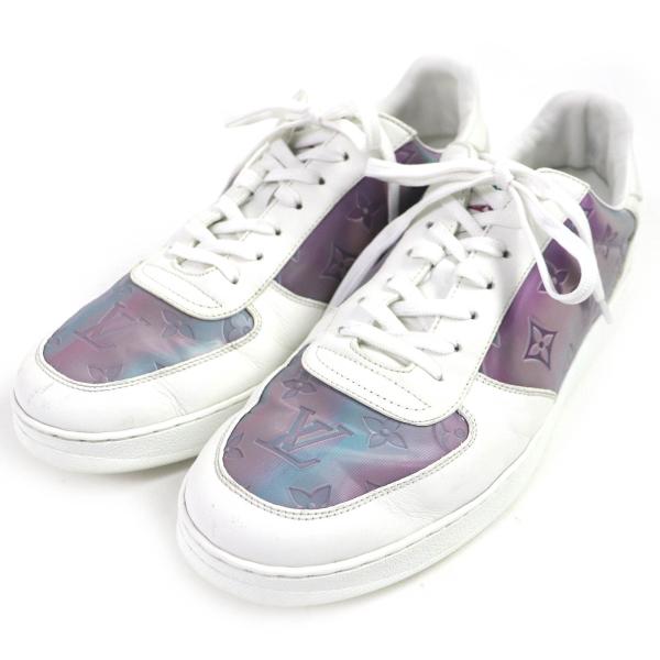 良品△LOUIS VUITTON ルイヴィトン 2021年製 リヴォリライン モノグラムパターン レザー スニーカー ホワイト オーロラカラー 8.5 伊製 LOUIS VUITTON（ルイ・ヴィトン） 良品△LOUIS VUITTON 2021年製