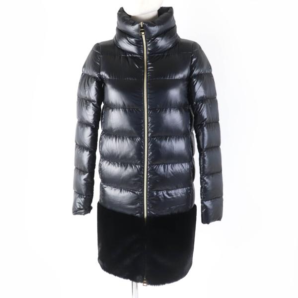 極美品☆Herno ヘルノ 2019年製 PI1017D スタンドカラー 切替デザイン ZIP UP ダウンコート ブラック 36 正規品 レディース brand-td-store_00023570