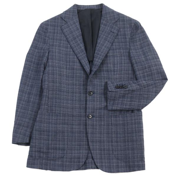 極美品 デペトリロ テーラードジャケット ウール グレンチェック サイズS 濃紺 極美品○DEPETRILLO デ ペトリロ コットン ウール 本切羽 シングル