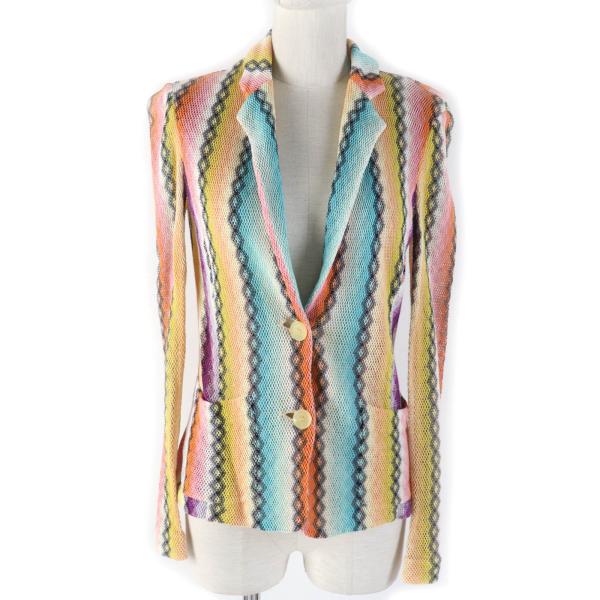 極美品☆Missoni ミッソーニ 総柄デザイン メッシュ コットン ニット ジャケット マルチカラー 40 イタリア製 正規品 レディース MISSONI（ミッソーニ） 極美品☆Missoni 総柄デザイン メッシュ