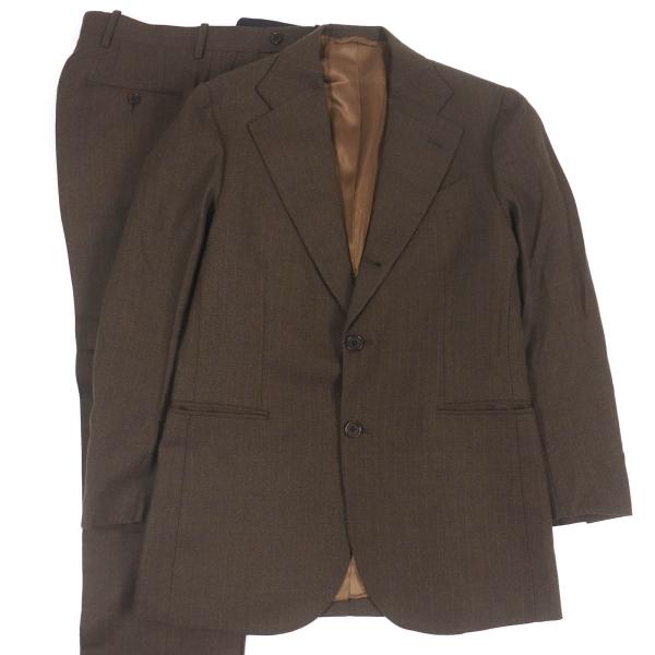 極美品□LUCA GRASSIA ルカ グラシア ウール100％ ストライプ シングルスーツ セットアップ ブラウン 44 イタリア製 正規品 メンズ 極美品□LUCA GRASSIA ルカ グラシア ウール100％ ストライプ シングル