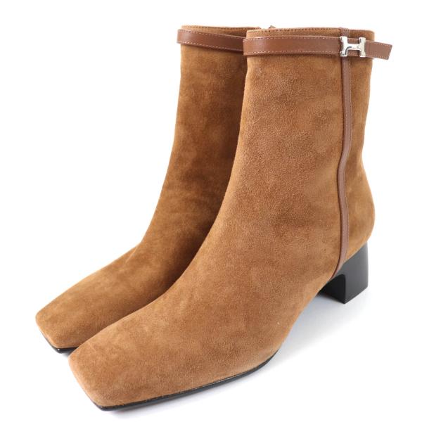 未使用品☆HERMES エルメス オマージュ シルバー金具 Hバングル スウェードレザー ショートブーツ ブラウン 36 箱・袋付 伊製 レディース HERMES（エルメス） 未使用品☆HERMES オマージュ シルバー金具 H