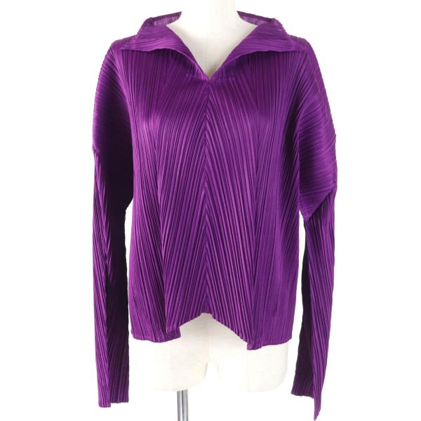 極美品☆PLEATS PLEASE プリーツプリーズ イッセイミヤケ PP23-JJ182 スキッパー 長袖トップス カットソー パープル 4 正規品 レディース 極美品☆PLEATS PLEASE プリーツプリーズ イッセイミヤケ PP23-JJ182