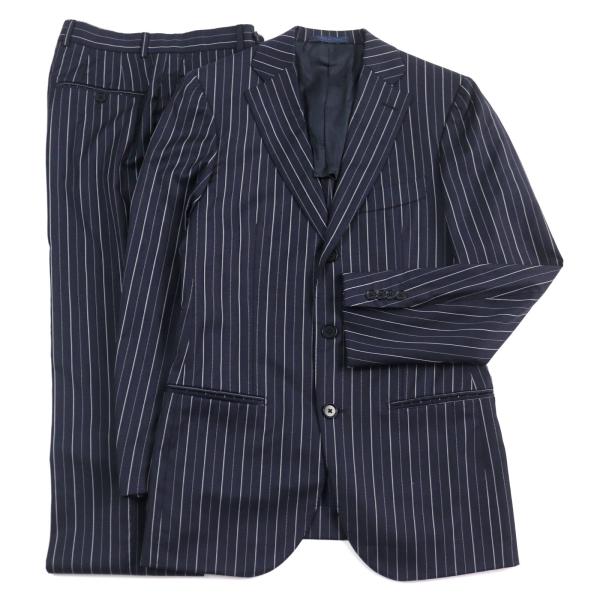 美品○ISAIA イザイア ウール100% Super 120s生地使用 ストライプ柄 シングル スーツ ネイビー 42 イタリア製 正規品 メンズおすすめ 美品○ISAIA イザイア ウール100% Super 120s生地使用 ストライプ柄