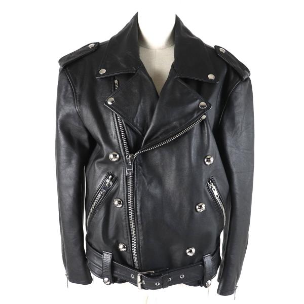 未使用品△CELINE セリーヌ 2EG91599E ルーズバイカージャケット トリオンフロゴボタン 中綿入 ライダース レザー ジャケット 34 正規品 CELINE（セリーヌ） 未使用品△CELINE 2EG91599E ルーズバイカー