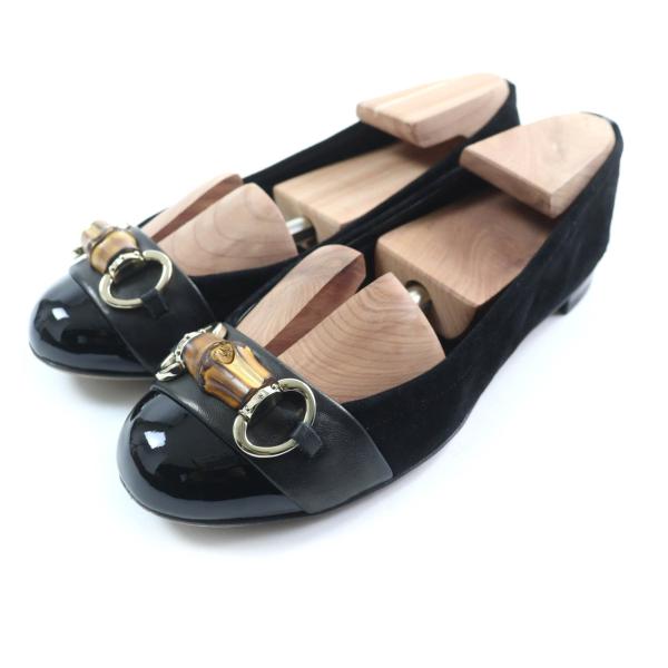 美品★GUCCI グッチ 270311 バンブービット スウェードレザー パンプス フラットシューズ ブラック 35 箱付き イタリア製 レディース GUCCI（グッチ） 美品☆GUCCI 270311 バンブービット スウェードレザー