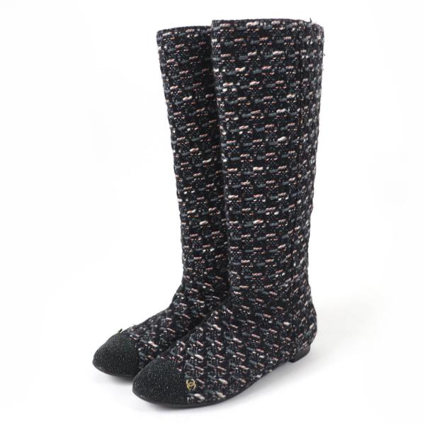 CHANEL 美品☆CHANEL シャネル G27884 ココマーク バックZIP ツイード