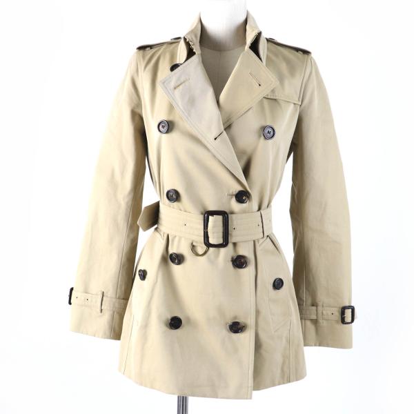 美品☆BURBERRY バーバリー 39000550 ケンジントン コットン 裏地ノバチェック柄 ショート丈 トレンチコート ベージュ 34 レディース BURBERRY（バーバリー） 美品☆BURBERRY 39000550 ケンジントン