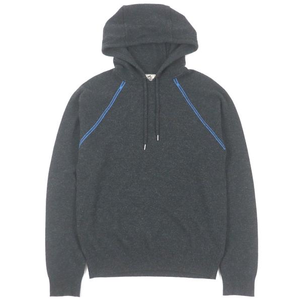 美品□HERMES エルメス 20AW ウール カシミヤ Hロゴ プルオーバーフーディー ニットパーカー ダークグレー S イタリア製 正規品 メンズ HERMES（エルメス） 美品□HERMES 20AW ウール カシミヤ Hロゴ プル