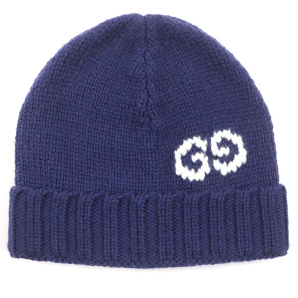 GUCCI ネイビー ニット帽 GUCCI 美品▽GUCCI グッチ 602886 GG LOGO KNIT BAENIE ウール