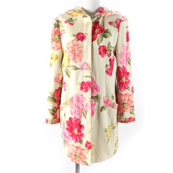 良品☆LEONARD FASHION レオナール ファッション ウール100％ フラワープリント フード付 ジャケット アイボリー 9AR 正規品 レディース 良品☆LEONARD FASHION レオナール ファッション ウール100％ フラワー