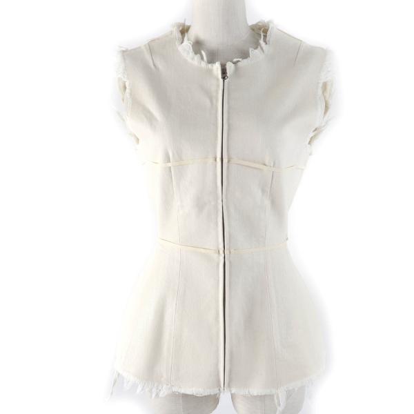 未使用品☆MM6 Maison Margiela メゾンマルジェラ 2022年製 S62NC0098 カットオフ コーティング加工 デニム ベスト アイボリー 38 正規品 MM6 未使用品☆MM6 Maison Margiela メゾンマルジェラ 2022年製