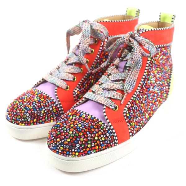 未使用品▼クリスチャンルブタン 1160174 スワロフスキー スウェード パテント レザー ハイカットスニーカー マルチ 40 箱・袋付 メンズ Christian Louboutin 未使用品▽クリスチャンルブタン 1160174