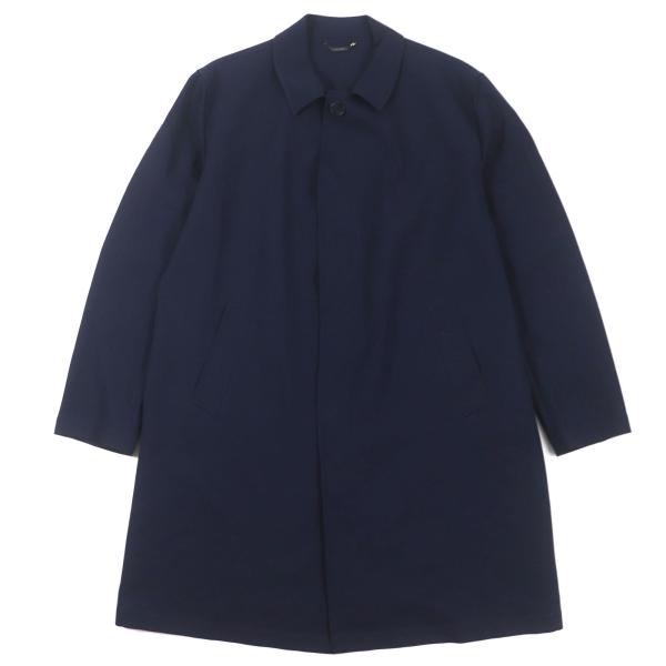 極美品▼VERSACE ヴェルサーチ 2017年製 ウール70% 比翼仕立て ロゴ入りボタン 薄手 ステンカラーコート ネイビー 54 イタリア製 メンズ 極美品▽VERSACE ヴェルサーチ 2017年製 ウール70% 比翼仕立て ロゴ