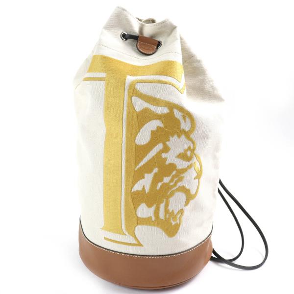 極美品△TOD’S トッズ ビッグロゴ刺繍 キャンバス レザー ワンショルダーバッグ ベージュ ブラウン イエロー系 イタリア製 メンズ 極美品△TOD'S トッズ ビッグロゴ刺繍 キャンバス レザー ワン