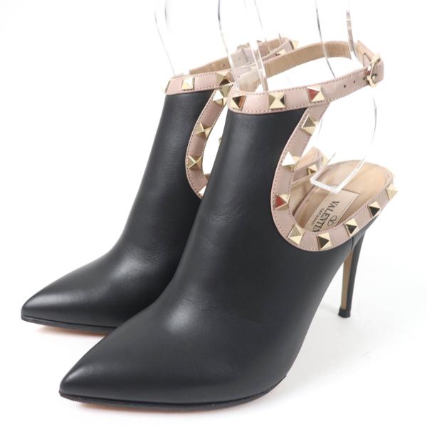 美品☆Valentino Garavani ヴァレンティノガラヴァーニ ロックスタッズ アンクルストラップ パンプス レザー ブーティ 黒 35 レディース 美品☆Valentino Garavani ヴァレンティノガラヴァーニ ロックスタッズ