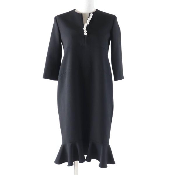 極美品★YOKO CHAN ヨーコチャン 2023年製 YCD-623-886 ペプラムロングスリーブパールドレス ワンピース ブラック 36 正規品 レディース 極美品☆YOKO CHAN ヨーコチャン 2023年製 YCD-623-886 ペプラムロング