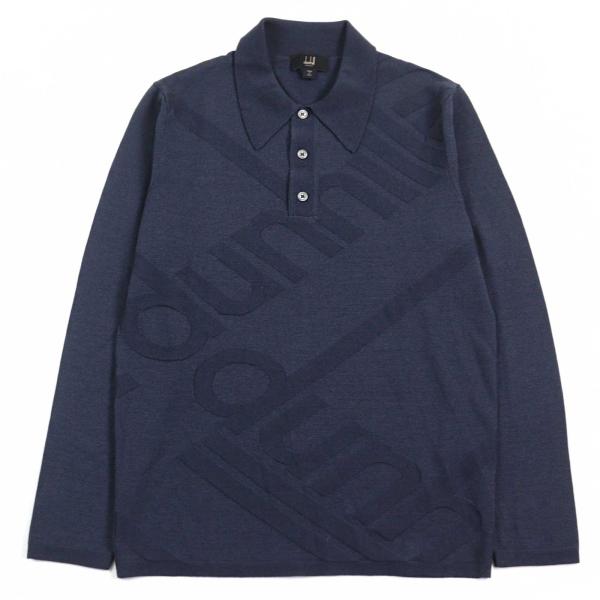 未使用品○Dunhill ダンヒル シルク混 ロゴ刺繍 ポロカラー 薄手 長袖 ニットポロシャツ ネイビー S イタリア製 正規品 メンズ dunhill（ダンヒル） 未使用品○Dunhill シルク混 ロゴ刺繍 ポロカラー