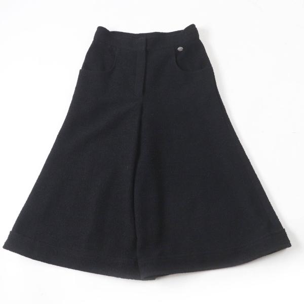 極美品☆CHANEL シャネル P54700V30847 ウール ロゴプレート ツイード ガウチョパンツ ワイドパンツ ブラック 38 仏製 正規品 レディース CHANEL（シャネル） 極美品☆CHANEL P54700V30847 ウール ロゴプレート