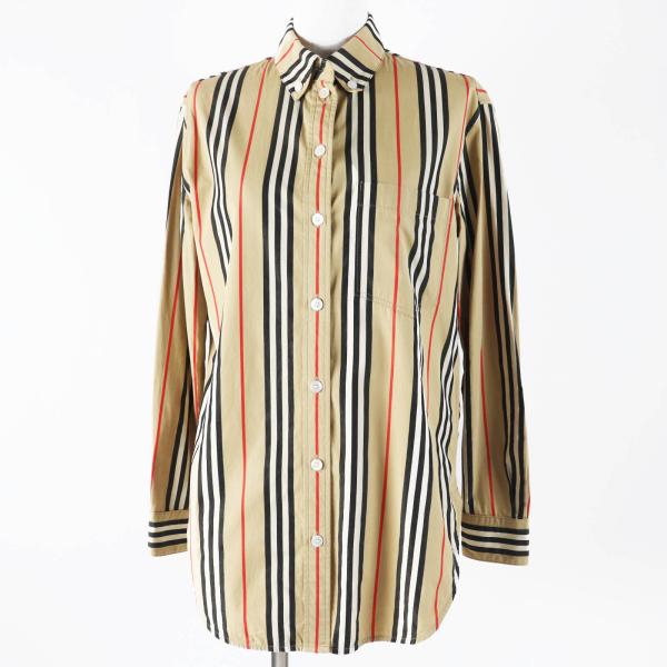 BURBERRY - 美品◎BURBERRY バーバリー 8011359 コットン アイコンストライプ 長袖シャツ ベージュ 36 正規品 レディース BURBERRY 美品◎BURBERRY バーバリー 8011359 コットン アイコン