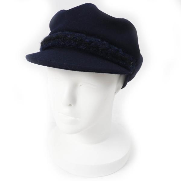 美品◎CHANEL シャネル 2019年製 19V ココマーク付き ツイード使い キャスケット ダークネイビー S ドイツ製 正規品 レディース CHANEL（シャネル） 美品◎CHANEL 2019年製 19V ココマーク付き