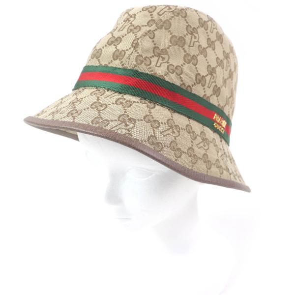 美品□GUCCI Palace グッチ パレス 726133 GGキャンバス ウェブライン バケットハット 帽子 ベージュ M/58cm イタリア製 正規品 メンズ 美品□GUCCI Palace グッチ パレス 726133 GGキャンバス ウェブライン
