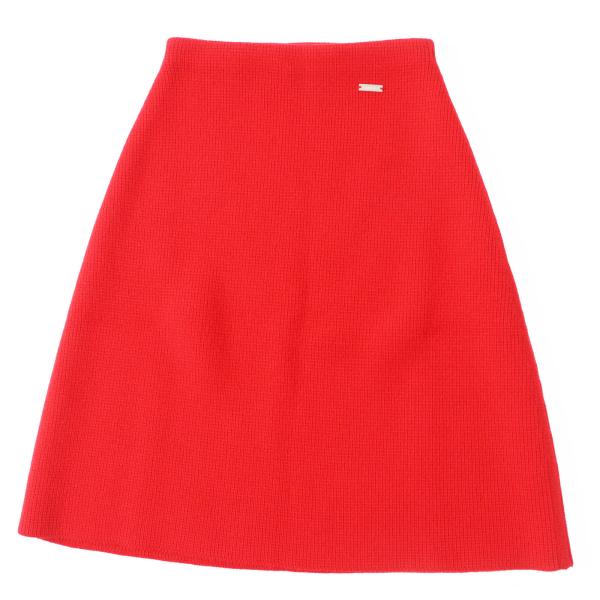 極美品◎Salvatore Ferragamo サルヴァトーレフェラガモ ウール カシミヤ ロゴプレート付 ひざ丈 Aライン ニットスカート レッド M 正規品 極美品◎Salvatore Ferragamo サルヴァトーレフェラガモ ウール