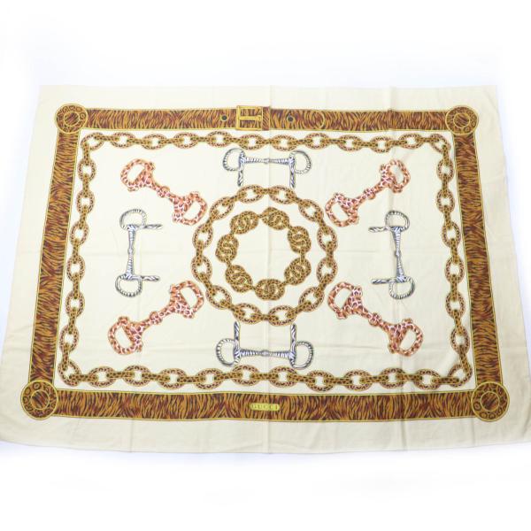 極美品☆GUCCI グッチ ヴィンテージ コットン100％ アニマル柄 ホースビット 大判 ショール ストール ブラウン系 イタリア製 レディース GUCCI（グッチ） 極美品☆GUCCI ヴィンテージ コットン100％ アニマル