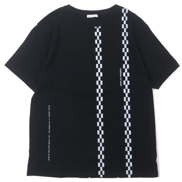 美品▼モンクレールジーニアス 7 フラグメント ヒロシフジワラ チェッカーライン クルーネック 半袖Ｔシャツ ブラック S 正規品 メンズ 美品▽モンクレールジーニアス 7 フラグメント ヒロシフジワラ