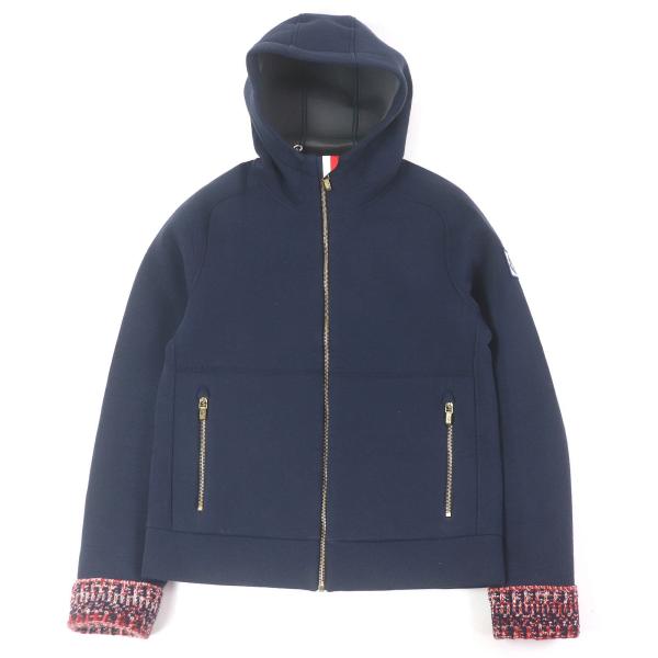 美品□MONCLER GAMME BLEU モンクレール ガムブルー MAGLIA CARDIGAN 袖口ツイード ロゴワッペン ジップパーカー S イタリア製 正規品 MONCLER（モンクレール） 美品□MONCLER GAMME BLEU ガムブルー MAGLIA