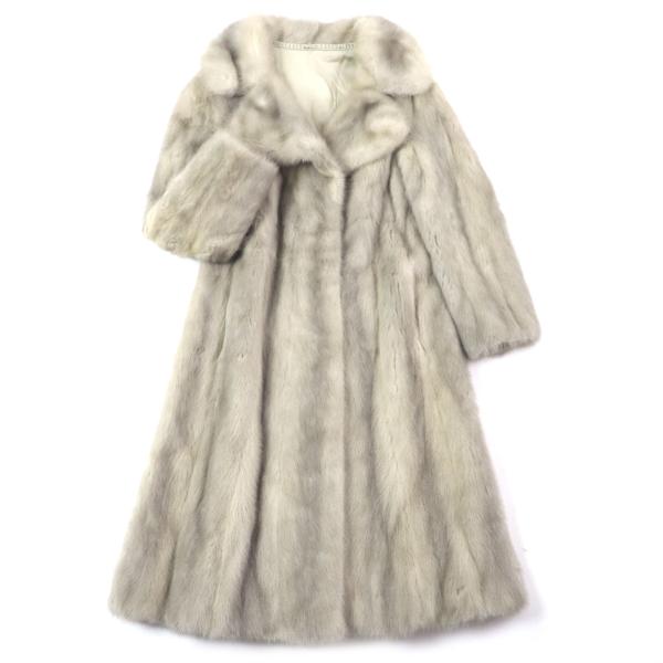 良品▽サファイアミンク MINK 本毛皮ロングコート ライトグレー (S〜M