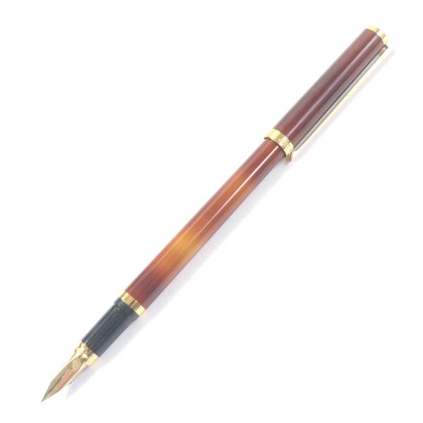 美品□Dupont デュポン モンパルナス ペン先18K Fニブ キャップ式 万年筆 ブラウンマーブル ゴールド ケース付き フランス製 メンズ brand-td-store_00031824
