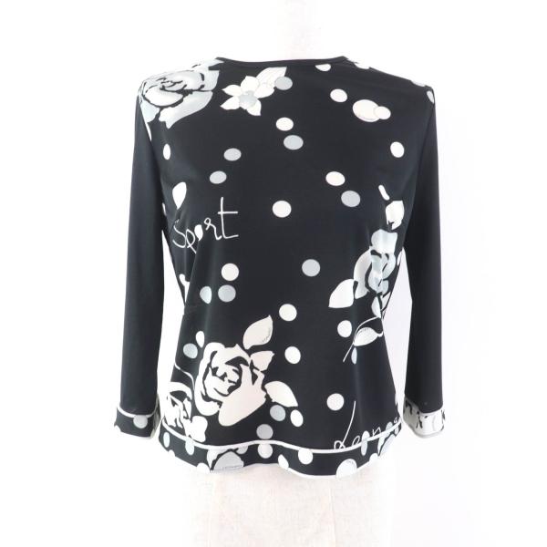 極美品★LEONARD SPORT レオナールスポーツ 0568302 花柄 クルーネック 長袖 カットソー ブラック 38 日本製 正規品 レディース 極美品☆LEONARD SPORT レオナールスポーツ 0568302 花柄 クルーネック