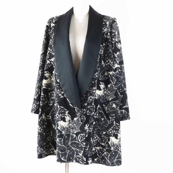 極美品◎CHANEL シャネル P60011 一部・裏地シルク100％ ココボタン 総柄 ショールカラーコート ブラック ライトベージュ 36 仏製 正規品 CHANEL（シャネル） 極美品◎CHANEL P60011 一部・裏地シルク100