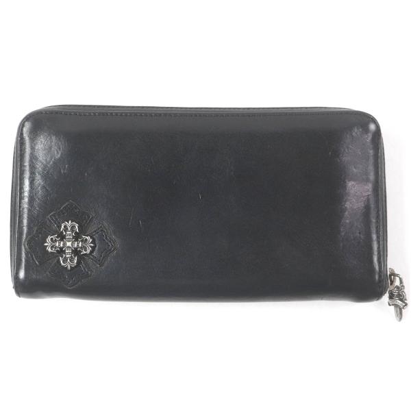 良品□CHROME HEARTS クロムハーツ REC F ZIP 2 フィリグリープラス ダガーZIP  ラウンドファスナー レザー 長財布 ブラック メンズ 良品□CHROME HEARTS クロムハーツ REC F ZIP 2 フィリグリープラス