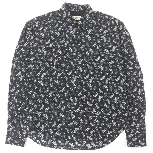 極美品□SAINT LAURENT PARIS サンローランパリ 2019年製 515299 シルク100％ バイク 総柄 長袖シャツ ブラック 36 イタリア製 正規品 極美品□SAINT LAURENT PARIS サンローランパリ 2019年製 515299