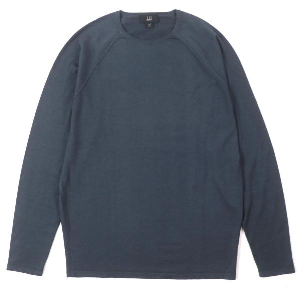 美品▼Dunhill ダンヒル カシミヤ100% ロゴ刺繍 クルーネック ロングスリーブ 長袖 ハイゲージ ニット ネイビー M 伊製 正規品 メンズ dunhill（ダンヒル） 美品▽Dunhill カシミヤ100% ロゴ刺繍 クルー