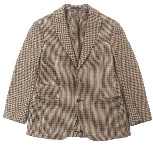 極美品▼THE GIGI ザ・ジジ ウール100% 千鳥格子柄 アンコン シングルジャケット テーラードジャケット ブラウン系 48 イタリア製 メンズ brand-td-store_00032598