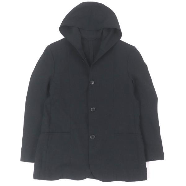 極美品□EMPORIO ARMANI エンポリオ アルマーニ 黒タグ サッカー地 フーデッド ブルゾンジャケット ブラック 54/M〜L相当 正規品 EMPORIO ARMANI 極美品□EMPORIO エンポリオ アルマーニ 黒タグ